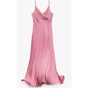 Pink long satin Zara dress